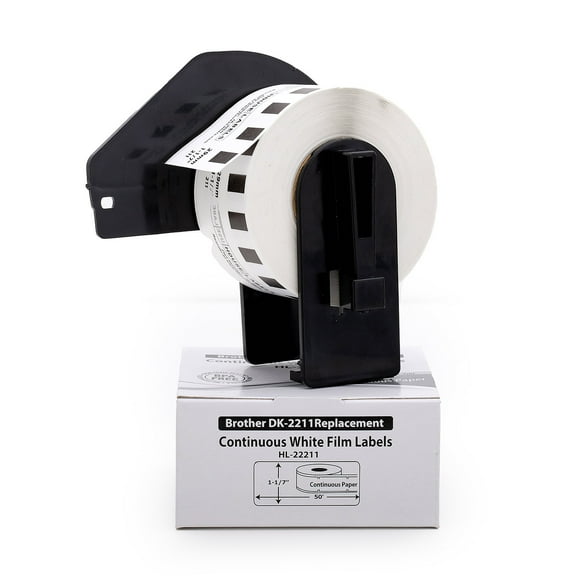 HOUSELABELS Compatible with DK-2211 Replacement Roll for Brother QL Label Printers; Continuous Length Film Tape; 1-1/7" x 50 feet (29mm*15.2m) with 1 REUSABLE CARTRIDGE - 1 Roll