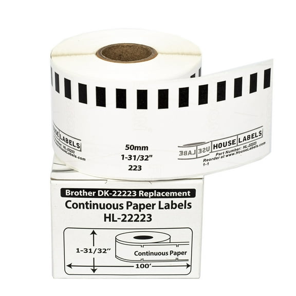 HOUSELABELS Compatible with DK-2223 Replacement Roll for Brother QL Label Printers; Continuous Length Labels; 1-31/32" x 100 feet (50mm*30.48m) - 36 Rolls