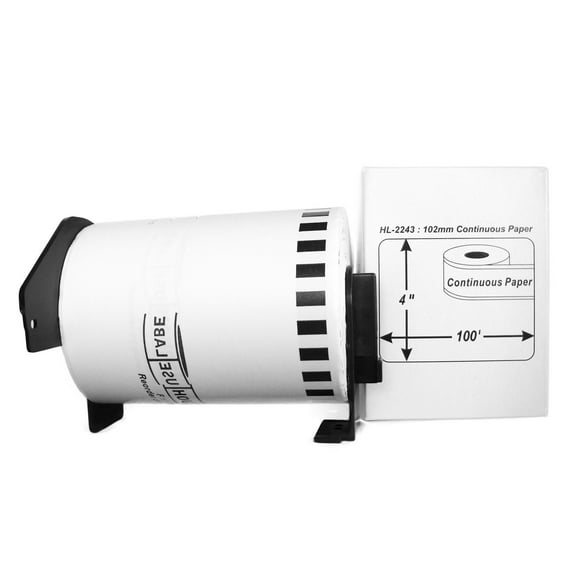 HOUSELABELS Compatible with DK-2243 Replacement Roll for Brother QL Label Printers; Continuous Length Labels; 4" x 100 feet (102mm*30.48m) with 1 REUSABLE CARTRIDGE - 1 Roll