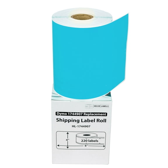 HOUSELABELS Compatible DYMO 1744907 4XL BLUE Shipping Labels (4" x 6"), strong permanent adhesive, compatible with DYMO LW 4XL, Rollo & Zebra Desktop Printers, 1 Roll /220 Labels