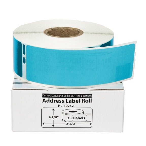 HOUSELABELS Compatible DYMO 30252 BLUE Address Labels (1-1/8" x 3-1/2"), strong permanent adhesive, compatible with DYMO LW 450, 4XL, Rollo & Zebra Desktop Printers, 1 Roll /350 Labels