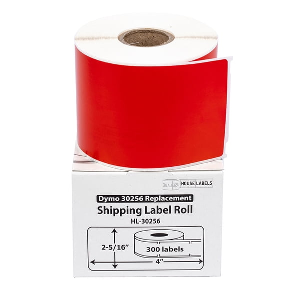 HOUSELABELS Compatible DYMO 30256 RED Shipping Labels (2-5/16" x 4") with REMOVABLE ADHESIVE, compatible with DYMO LW 450, 4XL, Rollo & Zebra Desktop Printers, 1 Roll /300 Labels
