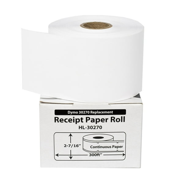 HOUSELABELS Compatible DYMO 30270 CONTINUOUS Receipt Paper (2-7/16" x 300 feet) compatible with DYMO LW 450, 4XL, Rollo & Zebra Desktop Printers, 12 Rolls