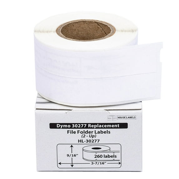 HOUSELABELS Compatible DYMO 30277 File Folder Labels (9/16" x 3-7/16"; 2-Up), strong permanent adhesive, compatible with DYMO LW 450, 4XL, Rollo & Zebra Desktop Printers, 10 Rolls /2600 Labels