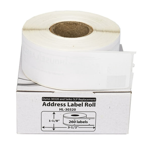 HOUSELABELS Compatible DYMO 30320 Address Labels (1-1/8" x 3-1/2"), strong permanent adhesive, compatible with DYMO LW 450, 4XL, Rollo & Zebra Desktop Printers, 1 Roll /260 Labels