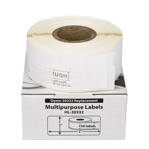 HOUSELABELS Compatible DYMO 30332 Multipurpose Labels (1" x 1"), strong permanent adhesive, compatible with DYMO LW 450, 4XL, Rollo & Zebra Desktop Printers, 1 Roll /750 Labels