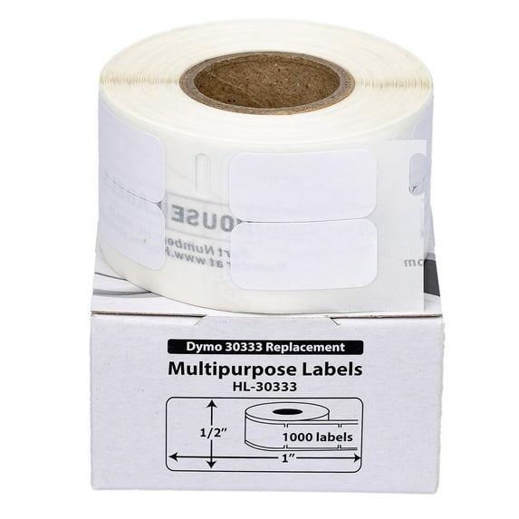 HOUSELABELS Compatible DYMO 30333 Multipurpose Labels (1/2" x 1"; 2 Labels Across), permanent adhesive, compatible with DYMO LW 450, 4XL, Rollo & Zebra Desktop Printers, 100 Rolls /100000 Labels