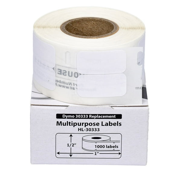 HOUSELABELS Compatible DYMO 30333 Multipurpose Labels (1/2" x 1"; 2 Labels Across), permanent adhesive, compatible with DYMO LW 450, 4XL, Rollo & Zebra Desktop Printers, 1 Roll /1000 Labels