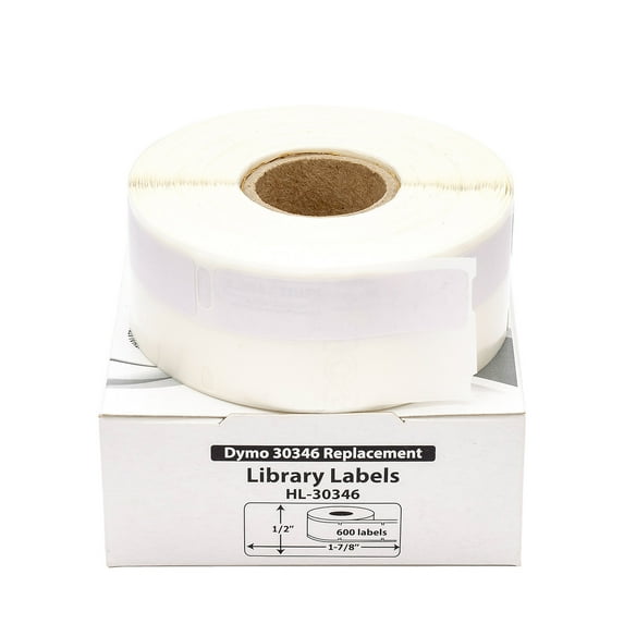 HOUSELABELS Compatible DYMO 30346 Library Labels (1/2" x 1-7/8"), strong permanent adhesive, compatible with DYMO LW 450, 4XL, Rollo & Zebra Desktop Printers, 2 Rolls /1200 Labels