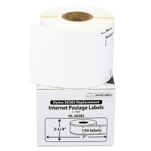 HOUSELABELS Compatible DYMO 30383 Internet Postage Labels (2-1/4" x 7"), strong permanent adhesive, compatible with DYMO LW 450, 4XL, Rollo & Zebra Desktop Printers, 2 Rolls /300 Labels