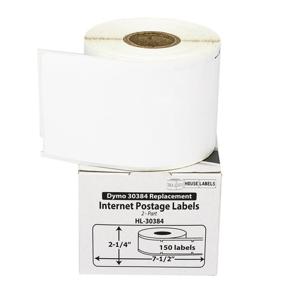 HOUSELABELS Compatible DYMO 30384 Internet Postage Labels (2-1/4" x 7-1/2"), strong permanent adhesive, compatible with DYMO LW 450, 4XL, Rollo & Zebra Desktop Printers, 2 Rolls /300 Labels
