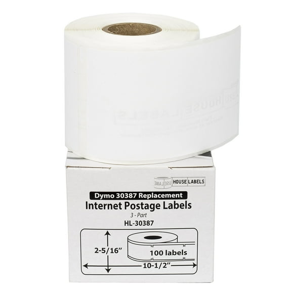 HOUSELABELS Compatible DYMO 30387 Internet Postage Labels (2-5/16" x 10-1/2"), strong permanent adhesive, compatible with DYMO LW 450, 4XL, Rollo & Zebra Desktop Printers, 2 Rolls /200 Labels