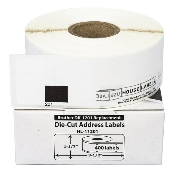 HOUSELABELS Compatible with DK-1201 Replacement Roll for Brother QL Label Printers; 400 Address Labels; 1-1/7" x 3-1/2" (29mm*90mm) - 8 Rolls