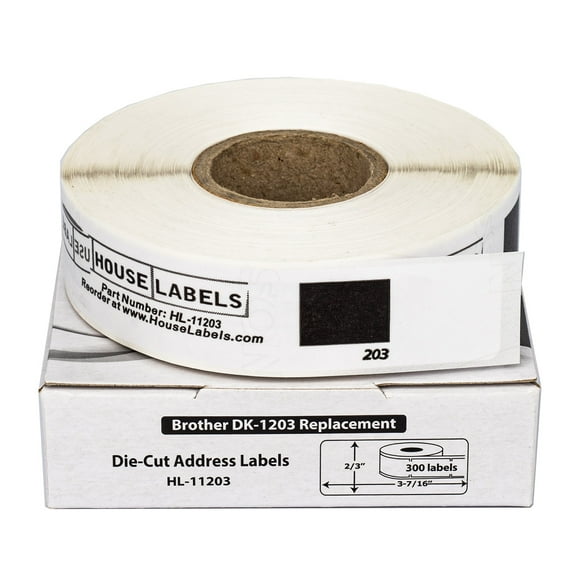 HOUSELABELS Compatible with DK-1203 Replacement Roll for Brother QL Label Printers; 300 Address Labels; 2/3" x 3-7/16" (17mm*87mm) - 16 Rolls