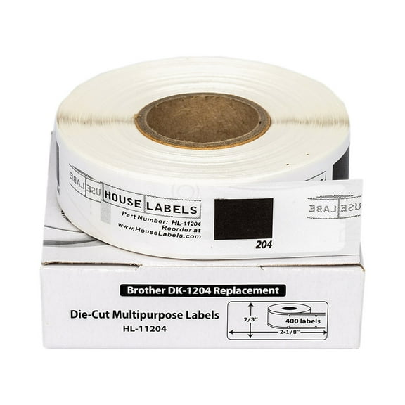 HOUSELABELS Compatible with DK-1204 Replacement Roll for Brother QL Label Printers; 400 Multipurpose Labels; 2/3" x 2-1/8" (17mm*54mm) - 1 Roll