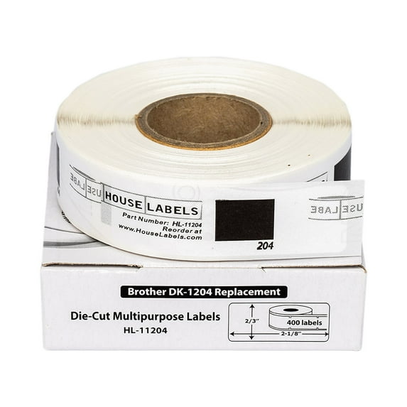 HOUSELABELS Compatible with DK-1204 Replacement Roll for Brother QL Label Printers; 400 Multipurpose Labels; 2/3" x 2-1/8" (17mm*54mm) - 6 Rolls