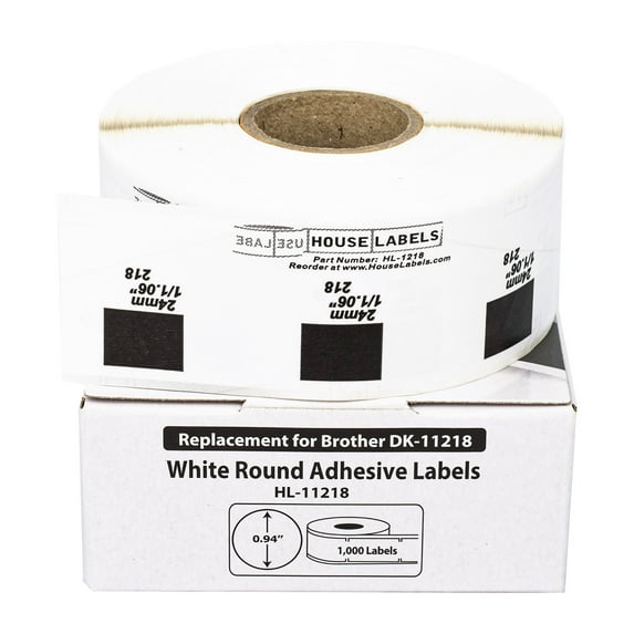 HOUSELABELS Compatible with DK-1218 Replacement Roll for Brother QL Label Printers; 1,000 Round Labels; 1" (25.4mm) Diameter - 50 Rolls