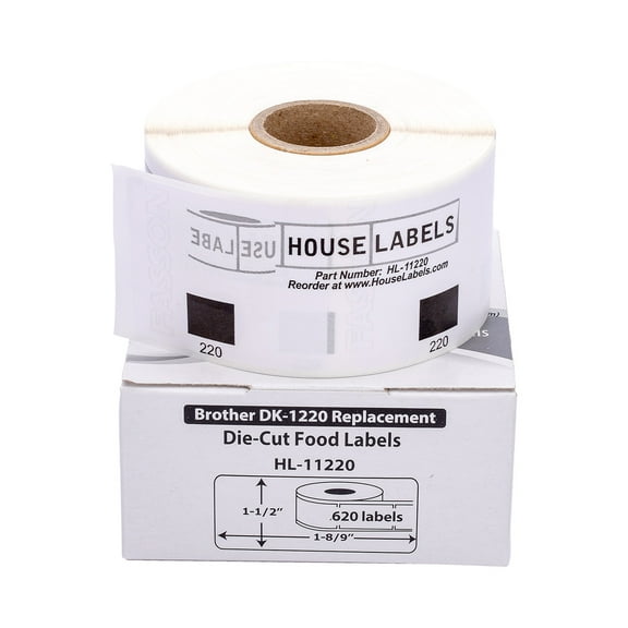 HOUSELABELS Compatible with DK-1220 Replacement Roll for Brother QL Label Printers; 620 Food Labels; 1-1/2" x 1-8/9" (39mm*48mm) - 1 Roll