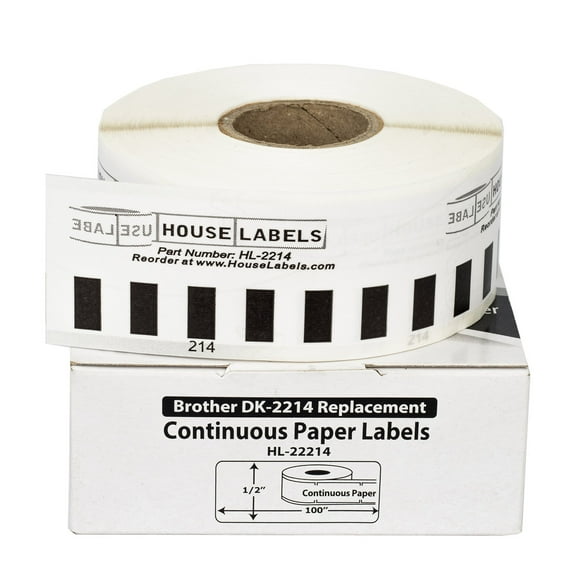 HOUSELABELS Compatible with DK-2214 Replacement Roll for Brother QL Label Printers; Continuous Length Labels; 1/2" 100 feet (12mm*30.48m) - 25 Rolls