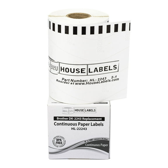 HOUSELABELS Compatible with DK-2243 Replacement Roll for Brother QL Label Printers; Continuous Length Labels; 4" x 100 feet (102mm*30.48m) - 1 Roll