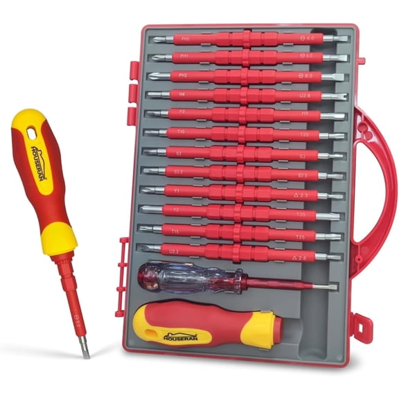 HOUSERAN 26-Pcs Insulated Screwdriver Set, 1000V, Magnetic Interchangeable Blades with Case