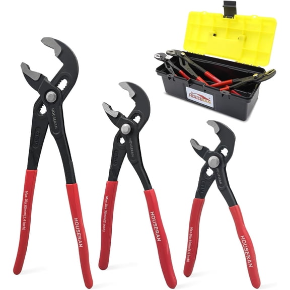 HOUSERAN 3-Piece Slip Joint Pliers Set, 7/10/12 Inch, CRV Steel Groove Joint Pliers with Red Grips