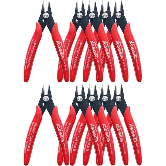 HOUSERAN 5-inch Micro Flush Cutters, 10-Pack, Compact Spring Loaded Side Cutters, Precision Wire Snips, Sharp Blades for Plastic Tip