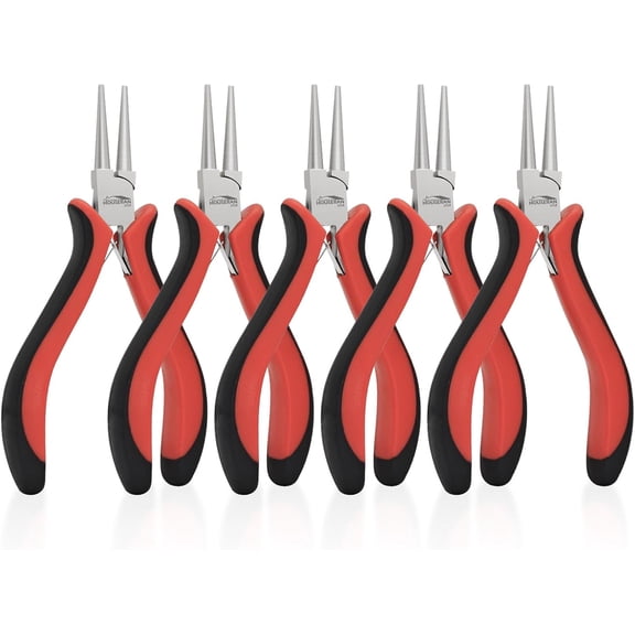 HOUSERAN 5-Pcs Round Nose Pliers Set, Wire Looping Pliers with Spring Load, Non-Slip Grip