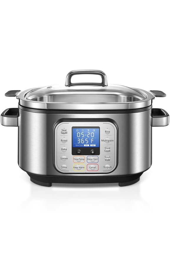 10 in 1 Slow Cooker, 6QT Stainless Steel Inner Pot, with Slow Cook, Saut, Steam, Smart Timer, 108-428F Temperature Control, 24H Delay Start