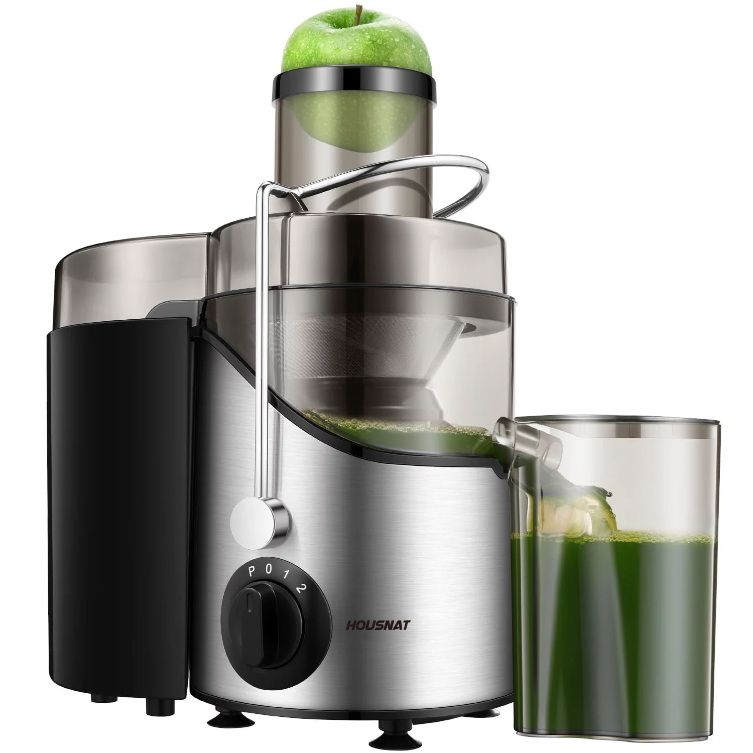 HOUSNAT Juicer Extractor Easy Clean, 3'' Wide Mouth, 3-Speed Control, Non- Slip Black 