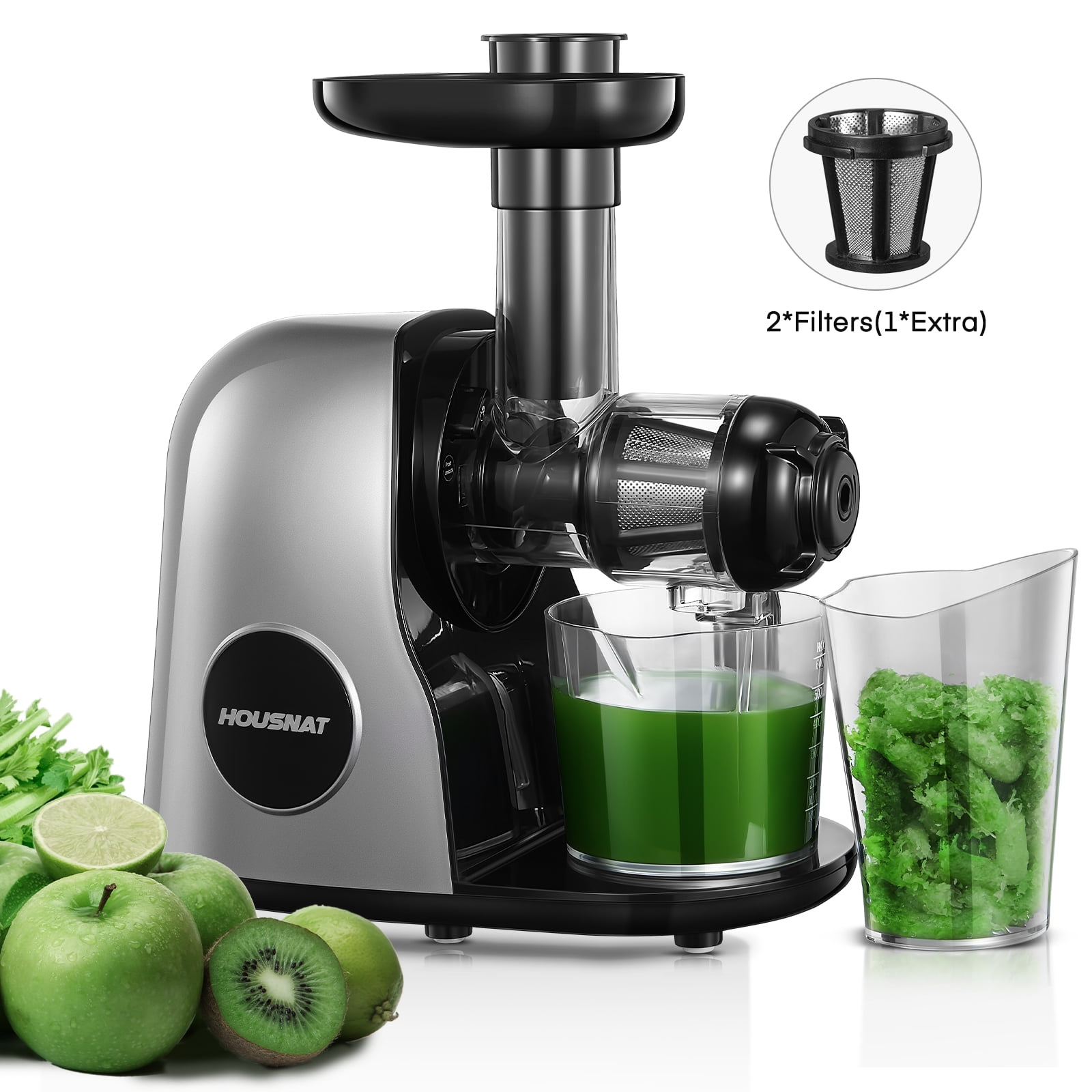 HOUSNAT 150W Slow Masticating Juicer, High Juice Yield, Easy Clean, Quiet, BPAFree