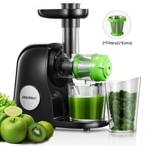 HOUSNAT Juicer Machines, Slow Masticating Juicer with Higher Juice Yield and Drier Pulp for Vegetables and Fruits- Easy to Use and Clean | 150-Watt | Quiet Motor & Reverse Function | BPA-Free