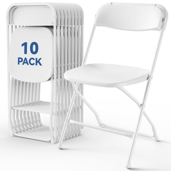 HaiCube 10-Pack Folding Chair, Portable Plastic Folding Chair with Metal Frame, 300 LBS Capacity, No Assembly, Lightweight Foldable Chair for Indoor Outdoor, White
