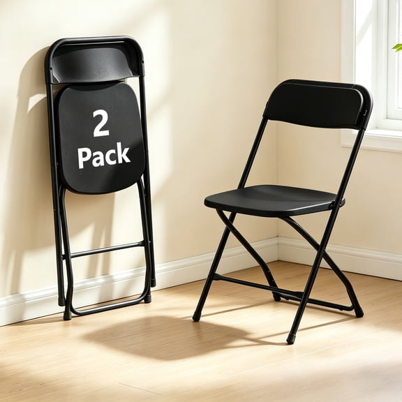HaiCube 2 Pack Black Plastic Folding Chair, Steel Frame, Portable Commercial Chair for Indoor Outdoor Events, Office, Wedding, Restaurant