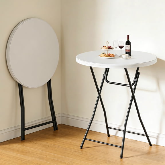 HaiCube 32" Bar Height Round Folding Table, Portable Cocktail Table with Thick HDPE Top & Sturdy Metal Locking Legs, for Parties and Commercial Events, White