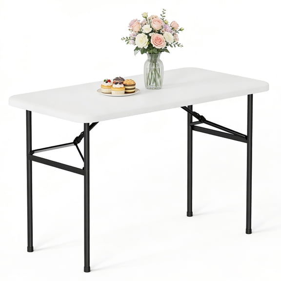 HOUSNIFLEX 4 Ft White Plastic Folding Table, Portable Long Foldable Table for Indoor/Outdoor Events, Picnics, Camping, Parties & Trade Shows