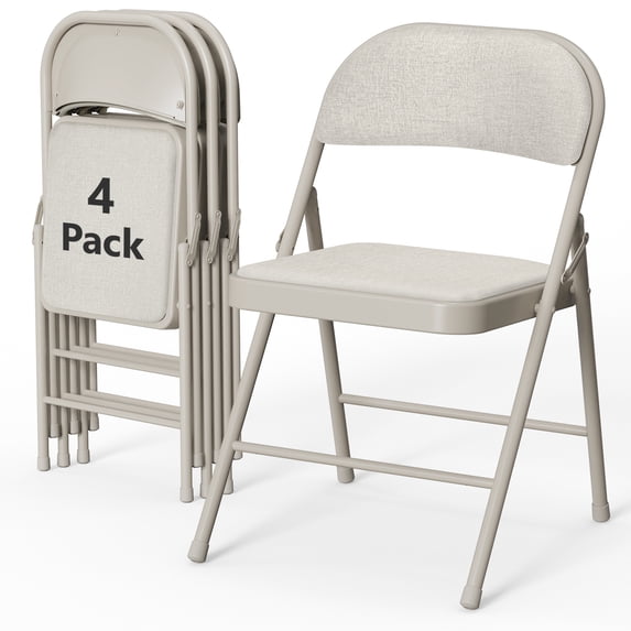HOUSNIFLEX 4-Pack Fabric Folding Chairs, Padded Seat & Back, Heavy Duty Metal Frame, Portable Foldable Chairs for Home, Party & Events, Beige