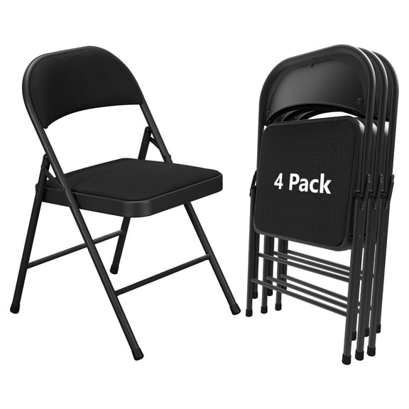 HOUSNIFLEX 4-Pack Fabric Folding Chairs, Padded Seat & Back, Heavy Duty Metal Frame, Portable Foldable Chairs for Home, Party & Events, Black