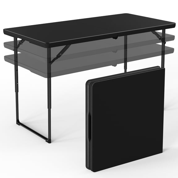 HOUSNIFLEX 4FT Folding Table, Adjustable Height 23–29in, Heavy Duty Portable Table, Waterproof HDPE, Fold-in-Half for Picnic & Indoor, Black