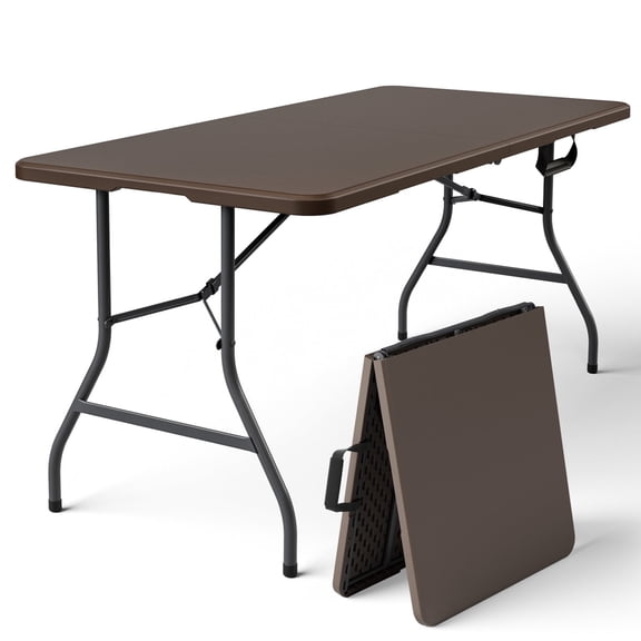 HOUSNIFLEX 5FT Folding Table, Heavy Duty Portable Table, Waterproof HDPE, Foldable for Picnic, Party, Camping, Dining, BBQ, Indoor & Outdoor, Khaki