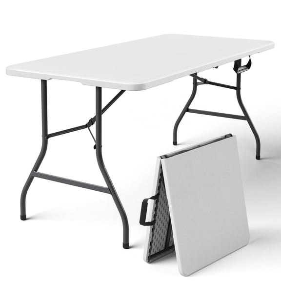 HOUSNIFLEX 5FT Folding Table, Heavy Duty Portable Table, Waterproof HDPE, Foldable for Picnic, Party, Camping, Dining, BBQ, Indoor & Outdoor, White