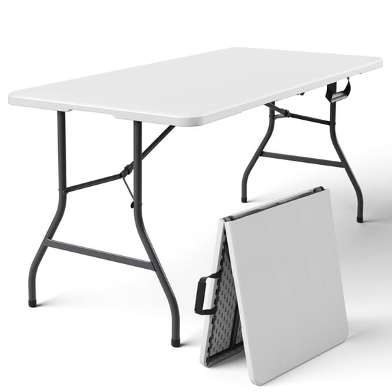 HaiCube 5FT Folding Table, Heavy Duty Portable Table, Waterproof HDPE, Foldable for Picnic, Party, Camping, Dining, BBQ, Indoor & Outdoor, White