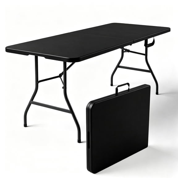 HaiCube 6FT Folding Table, Heavy Duty Portable Table, Waterproof HDPE, Foldable for Picnic, Party, Camping, Dining, BBQ, Indoor & Outdoor, Black