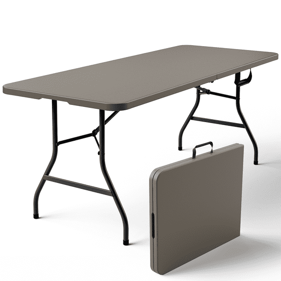 HOUSNIFLEX 6FT Folding Table, Heavy Duty Portable Table, Waterproof HDPE, Foldable for Picnic, Party, Camping, Dining, BBQ, Indoor & Outdoor, Khaki
