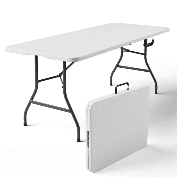 HOUSNIFLEX 6FT Folding Table, Heavy Duty Portable Table, Waterproof HDPE, Foldable for Picnic, Party, Camping, Dining, BBQ, Indoor & Outdoor, White