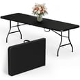 thumbnail image 1 of HaiCube 8 Foot Plastic Folding Table Portable Heavy Duty Rectangular Table with Carry Handle, Indoor Outdoor for Camping Picnic Party Dining, Black, 1 of 9