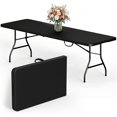 thumbnail image 1 of HaiCube 8 Foot Plastic Folding Table Portable Heavy Duty Rectangular Table with Carry Handle, Indoor Outdoor for Camping Picnic Party Dining, Black, 1 of 9