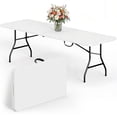 thumbnail image 1 of HaiCube 8 Foot Plastic Folding Table Portable Heavy Duty Rectangular Table with Carry Handle, Indoor Outdoor for Camping Picnic Party Dining, White, 1 of 9