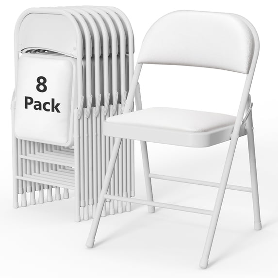 HaiCube 8-Pack PU Leather Padded Folding Chair, Heavy Duty Portable Folding Chair with Metal Frame, No Assembly Indoor Chair, White