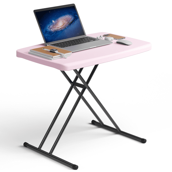 HOUSNIFLEX Adjustable Height Folding TV Tray Table, Tool-Free Snap-On Setup, Portable Folding Table for Living Room, Camping & Small Spaces, Pink